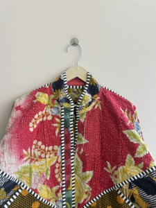 Vintage Cotton Kantha <b>Patchwork</b> <b>Jacket</b> Reversible Handmade Boho Street Style Coat - Product Image 3