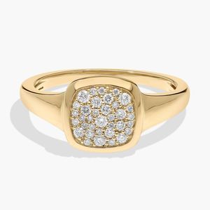 14K Yellow Gold <b>Cushion</b> Pavé Lab Grown Diamond <b>Ring</b> - Product Image 1