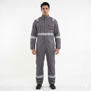 Combinaison de travail ignifuge en coton personnalisée à marque privée, uniforme de sécurité pour le travail avec des éléments réfléchissants, par un exportateur en gros. - Product Image 6