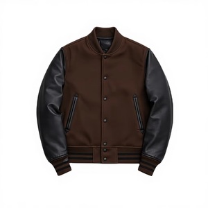 เสื้อแจ็คเก็ตเบสบอลวิทยาลัยแบบกำหนดเองสำหรับผู้ชาย ผ้าโพลีเอสเตอร์/คอตตอน สไตล์ลำลอง ปักลาย สตรีทแวร์ OEM - Product Image 1