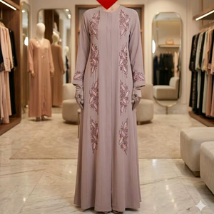 ชุดอาบายะห์ปักเพชรหนักสไตล์ใหม่สวยงาม พร้อมผ้าคลุมศีรษะสีดำแบบเปิดด้านหน้า เหมาะสำหรับงานแต่งงาน ป้องกันรอยยับ ระบายอากาศได้ดี - Product Image 1