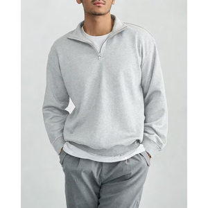 Plain Black Quarter Zip Sweatshirt <b>Men</b> Cotton Fleece Oversized USA Streetwear Fashion Clothing - Product Image 4