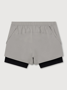 Shorts de course légers et respirants pour hommes 2-en-1, gris clair, séchage rapide, polyester/nylon, coupe régulière, doublure intérieure noire - Product Image 6