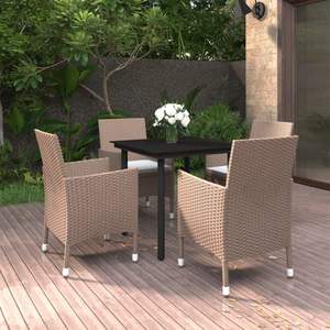 5 Piece Poly Rattan Patio Dining Set with <b>Comfortable</b> <b>Cushions</b> and Stylish Black Finish - Product Image 1