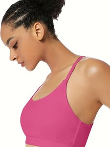 Women Sports Bra Hollow Back Triangle Panel Yoga <b>Crop</b> <b>Top</b> Strappy Gym Workout Fitness Activewear <b>Supportive</b> Bralette Vest Plain - Product Image 4