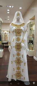 ชุดเดรสคาฟตันสีขาวปักลายหรูหรา ประดับเลื่อมสีทอง น้ำหนักเบา ระบายอากาศได้ดี พร้อมผ้าคลุมฮิญาบชีฟองเข้าชุด สำหรับงานปาร์ตี้ - Product Image 2