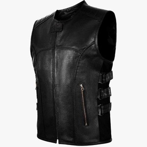 Chaleco de Cuero Genuino para Hombre Zarsah Exports, Impermeable, para Invierno, Cuello en V, con Cierre, Estilo Motero, con Bolsillos - Product Image 3