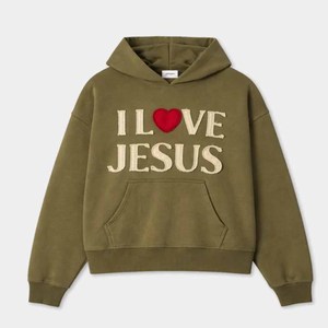 Sudadera con Capucha I Love Jesus God Blessed Christian, de Algodón Grueso, Estilo Vintage, Bordada - Product Image 1