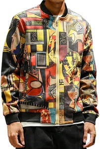 Chaqueta de bombardero estampada de diseño personalizado ajustada informal para hombre, abrigo sublimado ligero de estilo de invierno con cuello levantado - Product Image 2