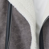 Blouson bomber en daim gris pour homme avec doublure en sherpa, fermeture éclair, style moto, coupe classique, chaud pour l'hiver, en cuir