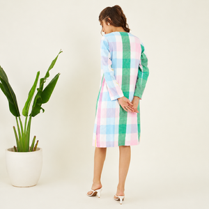 Women's Casual Two <b>Piece</b> Dress <b>Set</b> with <b>White</b> Sleeveless Dress and Pastel Check Long Jacket Custom Clothing - Product Image 5