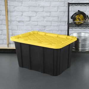 Contenitore portaoggetti in plastica resistente da 27 galloni con coperchio a scatto, nero e giallo, confezione da 6 - Product Image 5