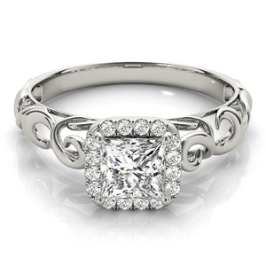 IGI Certified Princess Cut Lab Grown Diamond Halo Scrollwork <b>Ring</b> 10K 14K 18K <b>Gold</b> 925 935 Silver <b>Vintage</b> Engagement <b>Ring</b> - Product Image 3