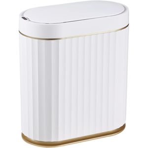 Nuovo Cestino per Rifiuti Slimline da 2 Galloni per Bagno, Camera da Letto, Cucina, Ufficio - Bianco con Finiture Dorate - Product Image 1