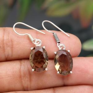 Smoky Quartz Earring 925 Sterling Silver <b>Brown</b> Colour Oval Shape Gemstone Solitaire Jewelry - Product Image 1