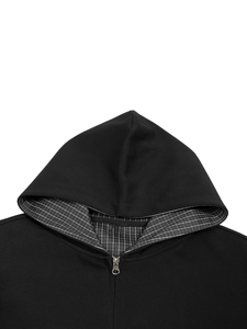 Hoodie zippé ample brodé à blocs de couleurs contrastées en molleton 100% coton pour l'hiver - Product Image 5