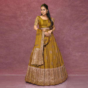Opulento Lehenga Choli de Seda Banarasi con Bordado Intrincado de Zari, Falda Amplia con Borde Elaborado, Conjunto de Alta Costura para Bodas y Fiestas - Product Image 3