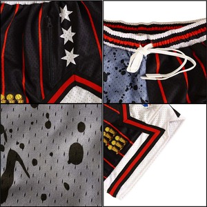 Pantalones Cortos de Baloncesto Sublimados para Hombre al por Mayor, con Bolsillo con Cremallera, de Malla, Estampado Vintage, Estilo Deportivo Urbano - Product Image 3