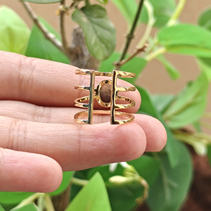 Punk Style Four Layer Band <b>Ring</b> Oval Shape Gemstone Natural Raw Rose Quartz Dyed Ruby Amethyst <b>Labradorite</b> 18k Gold Plated Brass - Product Image 4