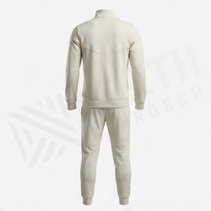 Men's Cream Color Full Zip <b>Tracksuit</b> Solid Design Casual Sportswear With Side Pockets Stand Collar Regular Fit Autumn Wear - Product Image 2