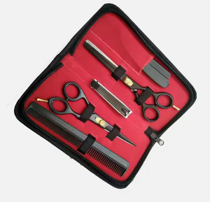 Kit de ciseaux à effiler de qualité supérieure couleur argent 6 pièces, magnifiques kits de barbier avec étui en cuir à fermeture éclair - Product Image 6