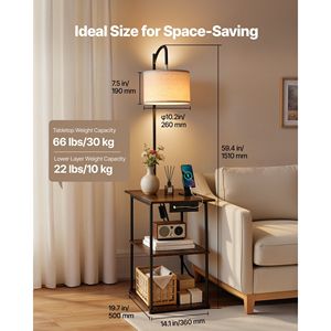 Narrow 3-Tier Open <b>Shelves</b> 3-Color Temperature Lighting Side Nightstand <b>Bedside</b> Desk Floor Lamp Table End Table Nightstand - Product Image 4