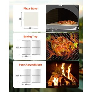 Forno a Pellet da Esterno 12 Pollici, Forno per Pizza a Legna a 2 Livelli con Ruote Rimovibili per Campeggio e Grigliate - Product Image 6