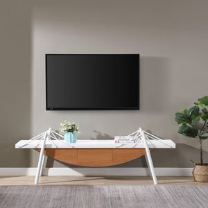Moderno Soporte de TV de Diseño Náutico de 70.87 Pulgadas, Mesa Consola Multimedia de Madera MDF con Forma de Velero y Cajón, Centro de Entretenimiento Único - Product Image 3