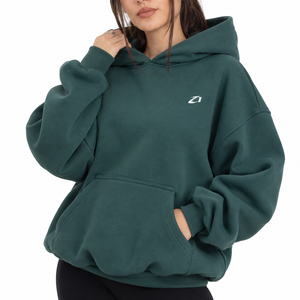 Wholesale <b>Women</b>’s Dark <b>Green</b> Oversized Hoodie Heavyweight <b>Fleece</b> Pullover Sweatshirt with Kangaroo Pocket & Relaxed Fit Hoodies - Product Image 1