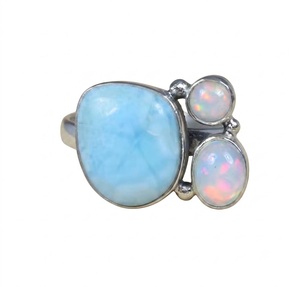 Natural Blue Larimar Opal 925 Sterling <b>Silver</b> Multi Gemstone <b>Ring</b> Handmade Jewelry Statement <b>Ring</b> Wholesale Gift For Women <b>Men</b> - Product Image 1