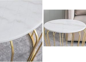 Modern Round <b>Marble</b> Top Side <b>Table</b> with Gold Wire Frame Isolated on White Background - Product Image 3