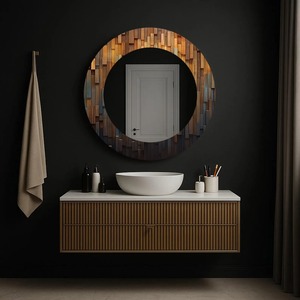 Tempered Glass <b>Round</b> <b>Wall</b> <b>Mirror</b> Handmade Geometric Contemporary Home Decor by REHMAN CRAFT 5mm Thick Smooth Hand-Polished Edge - Product Image 5