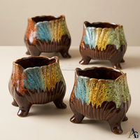Pot de fleurs en céramique artisanal AG Elements, brun multicolore, avec glaçure goutte à goutte, écologique, durable, pour plantes succulentes d'intérieur, avec drainage