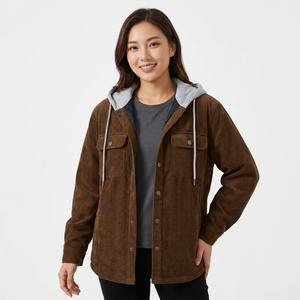 Men's Brown Coated Canvas Long Stand Collar Shirt Jacket with Front Pockets Regular Fit <b>Winter</b> Casual Wear - Product Image 4