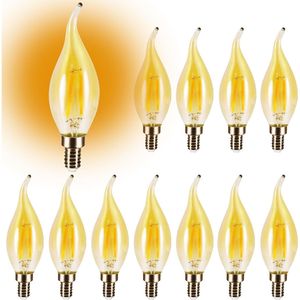 Bombilla LED Candelabro E12 Ámbar Regulable de 25 Vatios Equivalente, CA11 2W, Filamento Decorativo con Punta de Llama para Lámparas de Araña - Product Image 1
