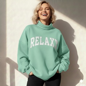 Sudadera Oversize de Cuello Alto para Mujer con Estampado de Letras, Tejida en Algodón, Estilo Otoñal - Product Image 6