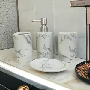 Juego de Baño de Gres con Patrón de Mármol Blanco Más Vendido, Dispensador de Jabón y Juego de Almacenamiento para Lavado, Asequible a Bajo Precio - Product Image 3
