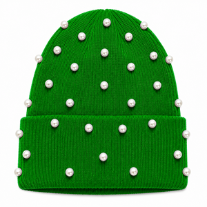 Alfa |   Kapa |   Gorro de Punto con Adornos de Perlas Verdes para Mujer, de la Hermandad Alpha, con Letras Griegas Bordadas en Chenilla, Gorro Casual de Invierno - Product Image 4