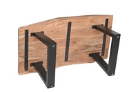 Table basse avec plateau en bois massif à bords naturels et pieds pliants en fer/WD, noir PC / tube métallique en acacia naturel / bois d'acacia, prix de gros