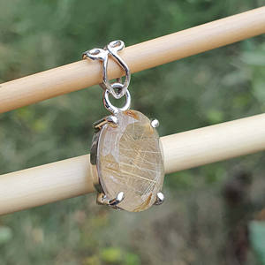 Plata de Ley 925 chapada en oro minimalista clásico filigrana fianza rutilo cuarzo corte ovalado colgantes dijes collar - Product Image 2