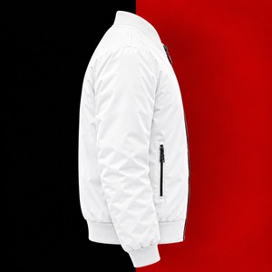 <b>White</b> <b>Men</b> Winter Solid Bomber <b>Jacket</b> Zip up Stand Collar Long Sleeve Shell Outerwear <b>for</b> Casual Wear - Product Image 2
