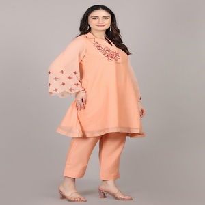 Graceful Outfit 2pc Cord <b>Set</b> Peach <b>colour</b> Cord <b>Set</b> with Beads Cut dana Thread work Stylish Collection For Ladies - Product Image 1
