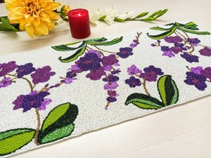 Elegant Beaded <b>Table</b> Runner Oval Fabric Glam Handmade Design White Decorative Mat - Product Image 2