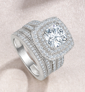 Bague d'éternité en moissanite, taille brillant rond, motif cœur en V, alliance de mariée vintage, bijoux en pierres précieuses pour femme - Product Image 5