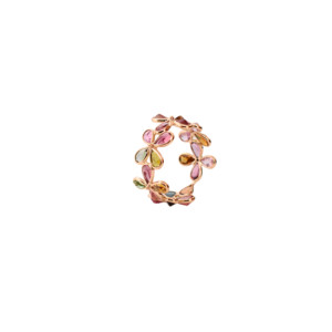 แหวนดอกทัวร์มาลีนหลากสีธรรมชาติประดับเพชรในทองคำแท้ 18K สีเหลือง – แหวนพลอยรูปกลุ่มดอกไม้ - Product Image 3