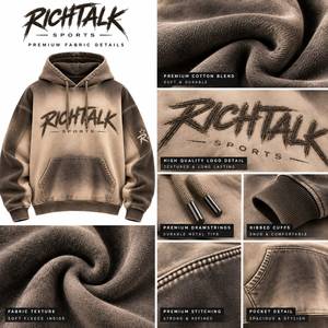Sweat-shirt à capuche oversize pour homme, style streetwear, en coton French Terry, avec poche et logo sur le devant, décontracté pour l'hiver - Product Image 6