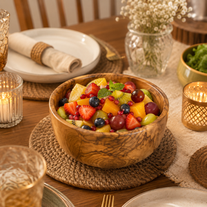 Bol à salade en bois d'acacia naturel, fait main, écologique, pour servir, mélanger fruits et en-cas, vaisselle rustique, 20 cm - Product Image 2