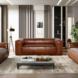 Premium <b>Brown</b> Genuine Leather <b>Sofa</b> 3 Seater Modern Minimalist Couch for Living Room Office Hotel Use - Product Image 1