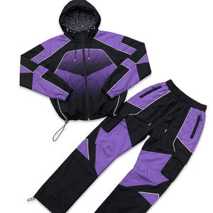 Nouvel ensemble de survêtement coupe-vent vert color block à capuche et fermeture éclair, manches longues, style sportif, en polyester, vente chaude - Product Image 6