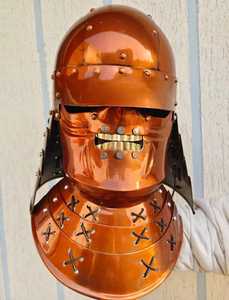 Casque de samouraï 3D complet en cuivre, finition antique polie, objet de collection artistique, coiffe de protection - Product Image 1